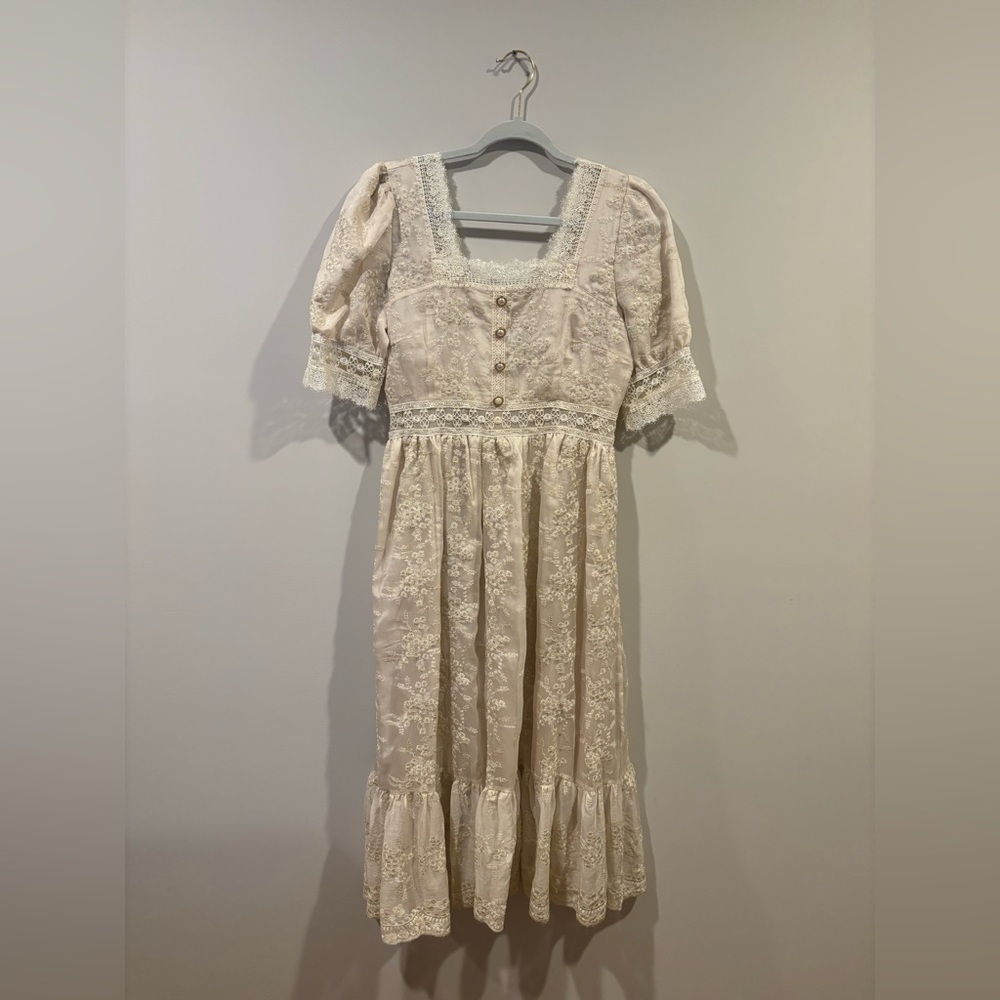 Cream Tiered Ruffled Sundress with Puff Sleeves